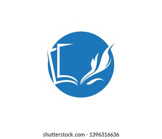 Feather with book icon logo vector