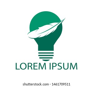 Feather bulb logo design. Inspire Writer Logo design. Educational and institutional logo design template.