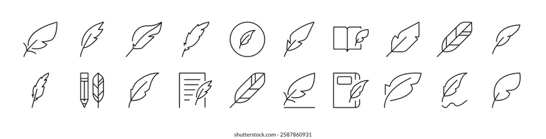 Feather Bundle of Thin Icons. Editable Stroke. Suitable for Web Sites, Books, Cards, Apps 