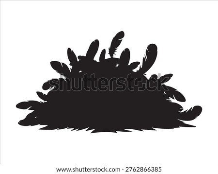 Feather bush silhouette vector illustration, abstract plume foliage design