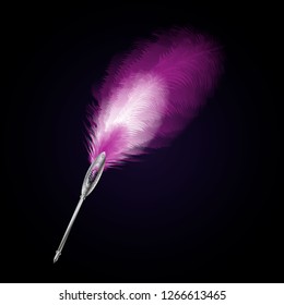 Feather calligraphic ink pen on black background