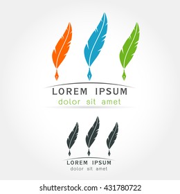 Feather calligraphy pen icon on white background ,Vector illustration