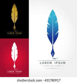 Feather calligraphy pen icon on white background ,Vector illustration