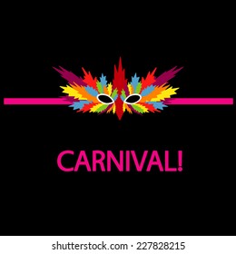 Feather carnival mask on black background.
