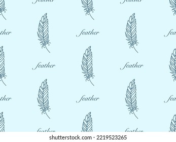 Feather cartoon character seamless pattern on blue background