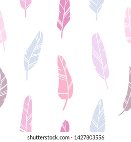 Feather collection. Endless pattern with colorful feathers silhouettes