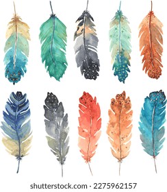 Feather collection. Suitable for creating designs for the holiday "Easter", for patterns, designs for clothes and wallpapers.