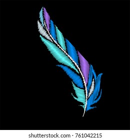 Feather color embroidery. Vector illustration.
