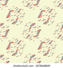 feather. Colorful cute seamless pattern with variety of feathers