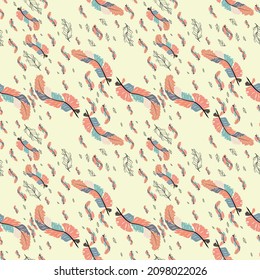 feather. Colorful cute seamless pattern with variety of feathers
