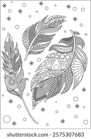 Feather Coloring Page For Adults Outline Vector