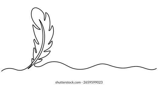 Feather continuous one line drawing minimalism design, Single line drawing of feather isolated outline flat vector illustration.