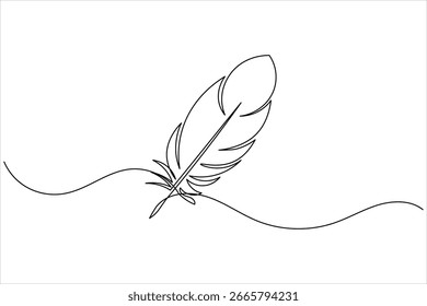 Feather continuous one line drawing minimalist style on white background