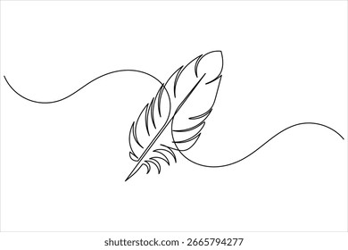 Feather continuous one line drawing minimalist style on white background