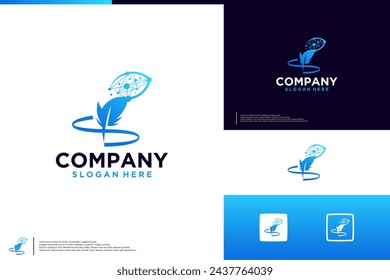 feather cyberspace logo, protection system , logo design vector.