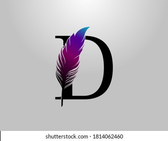 Feather D Letter Brand Logo icon, vector design concept feather with letter for initial luxury business, firm, law service, boutique and more brand identity.