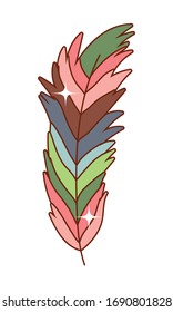 feather design, Boho style bohemic rustic decoration vintage fashion art ornament and drawn theme Vector illustration