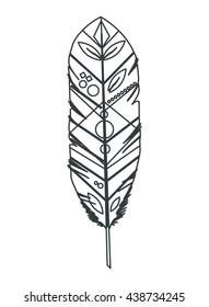 Feather design. isolated  bohemic plume, vector graphic
