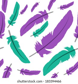 Feather detailed illustration. Seamless pattern.Hand-drawn feathers vector