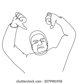 A feather with a disapproving expression on his face and a finger down gesture in one line on a white background. Sharp negative assessment. Stock vector illustration of substandard bad content.