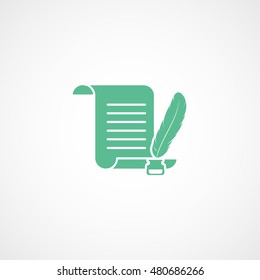 Feather And Document Green Flat Icon On White Background