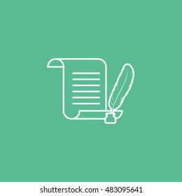 Feather And Document Line Icon On Green Background