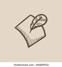 Feather and document vector sketch icon isolated on background. Hand drawn Feather and document icon. Feather and document sketch icon for infographic, website or app.