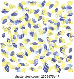 Pluma, plantas botánicas Doodle, patrón de repetición sin fisuras de plumas. Lugares aleatorios, varias flores de Vector, hojas, hierbas, bayas, ramas ilustración gradiente de oro, fondo azul gris