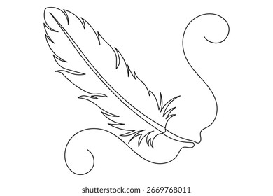 Dibujo de plumas línea única aislar esquema minimalista ilustración de arte de pájaro continuo