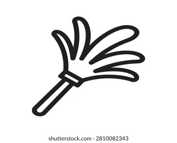 Feather duster cleaning tool icon. Handheld dust remover with soft bristles for home maintenance. Minimalist line art illustration for household ch...