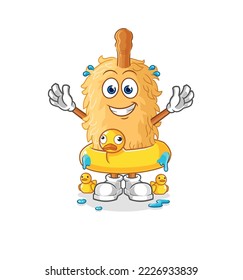the feather duster with duck buoy cartoon. cartoon mascot vector