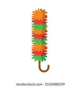 Feather duster. Dust cleaner, brush, broom to wipe dirt, cleaning home