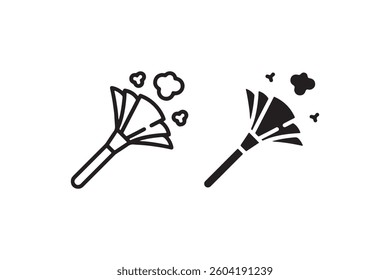Feather duster with dust icon in outline and solid Vector