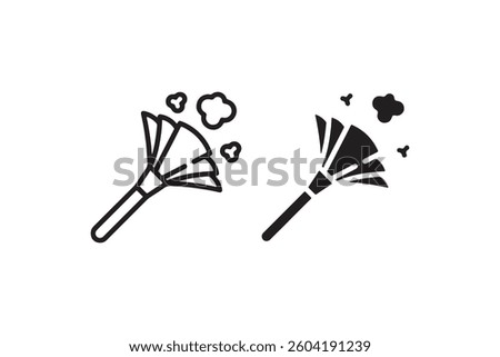 Feather duster with dust icon in outline and solid Vector
