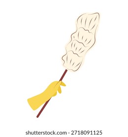 Pluma de plumero para la eliminación de polvo. Ilustración vectorial dibujada a mano aislada en blanco, perfecta para la limpieza del hogar, conceptos de limpieza, rutinas de limpieza ligera y tareas domésticas visuales.