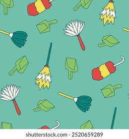 Feather Duster Dustpan Vector Seamless Pattern illustration Design