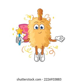 the feather duster fairy with wings and stick. cartoon mascot vector