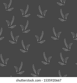 Feather duster hand drawn background. Seamless pattern falling feather.