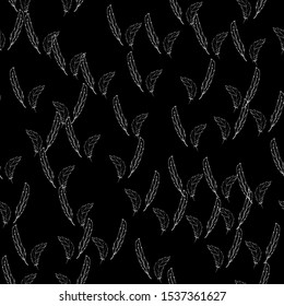 Feather duster hand drawn background. Seamless pattern falling feather.