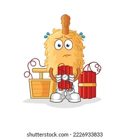 the feather duster holding dynamite character. cartoon mascot vector