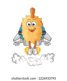 the feather duster with jetpack mascot. cartoon vector