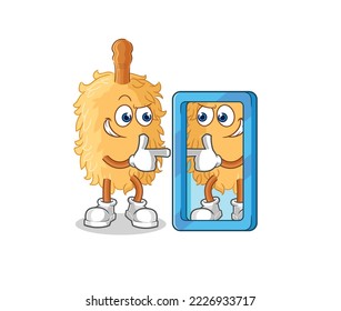 the feather duster looking into mirror cartoon. cartoon mascot vector