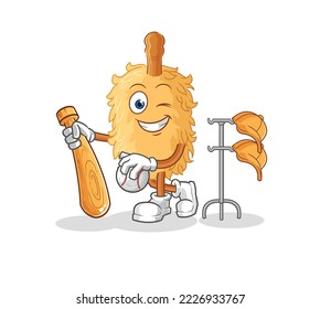 the feather duster playing baseball mascot. cartoon vector