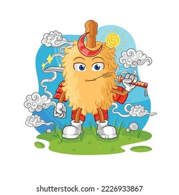 la caricatura de feather duster samurai. vector de mascota de dibujos animados