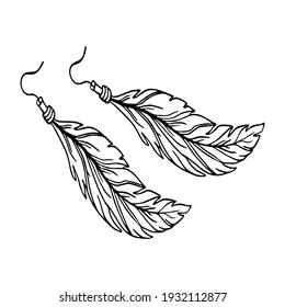 Feather earring outline style. Summer accessory. Vector illustration