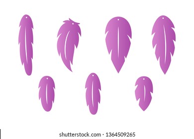 Feather earrings. Pendant. Laser cut template. Earrings with hole. Jewelry making. Vector illustration