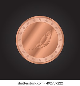 Feather embossed realistic bronze coin precious Icon / Logo Design