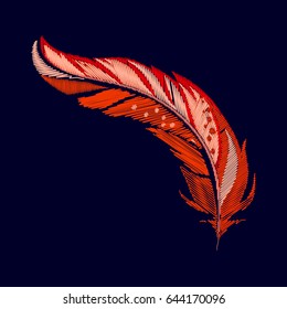 Feather embroidery. Vector illustration.
