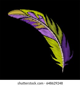 Feather embroidery. Vector illustration.