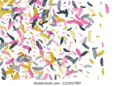 Feather ethnic background vector print.  Minimalist background with plumelet. Flying feather elements cute vector design for card, banner.